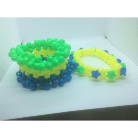 Kandi Rotating Cuff Blue Yellow Green Kandi Bracelet Stim/Fidgeting Spin Around - Picture 3 of 4